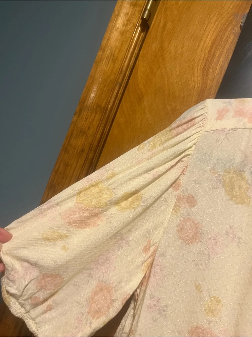 Free People Cream Blouse with Pink & Yellow Floral Print